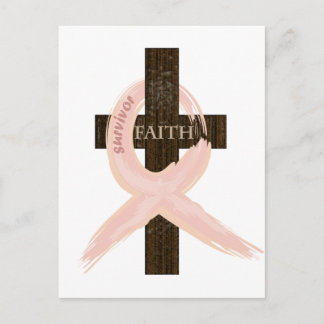 Cartão Postal Sobrevivência do Câncer da Mama Fita Rosa Cruz de 