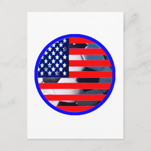 Cartão Postal Soccer Ball & USA Flag2 MUSEUM Zazzle Blue-C
