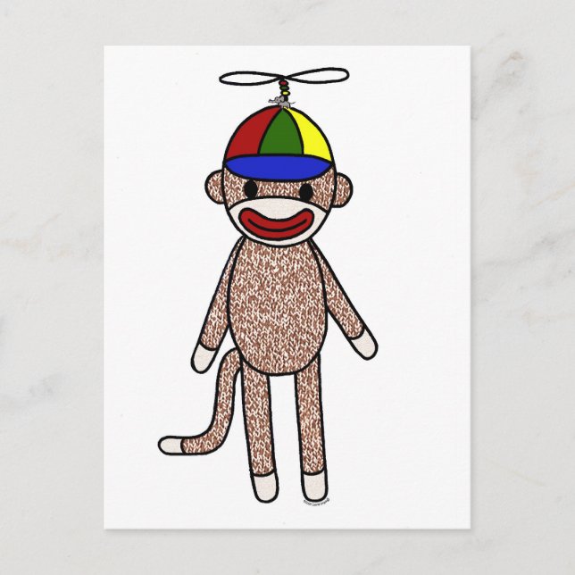 Cartão Postal Sock Monkey Propeller Hat (Frente)