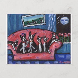 Cartão Postal Sofá da família Boston Terrier
