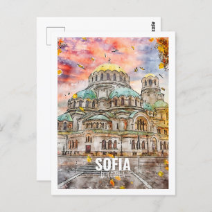 Cartão Postal Sofia Bulgária Famosa Viagem Watercolor Sketch