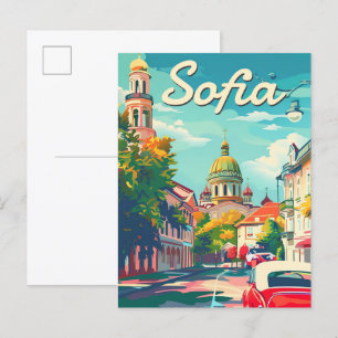 Cartão Postal Sofia Bulgária Vintage - Ilustração de Viagem retr