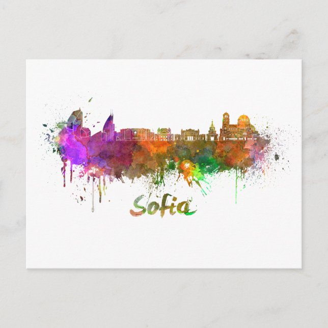 Cartão Postal Sofia skyline in watercolor (Frente)