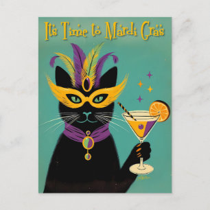 Cartão Postal Sofisticados Retro É Hora do Martini de Mardi Gras