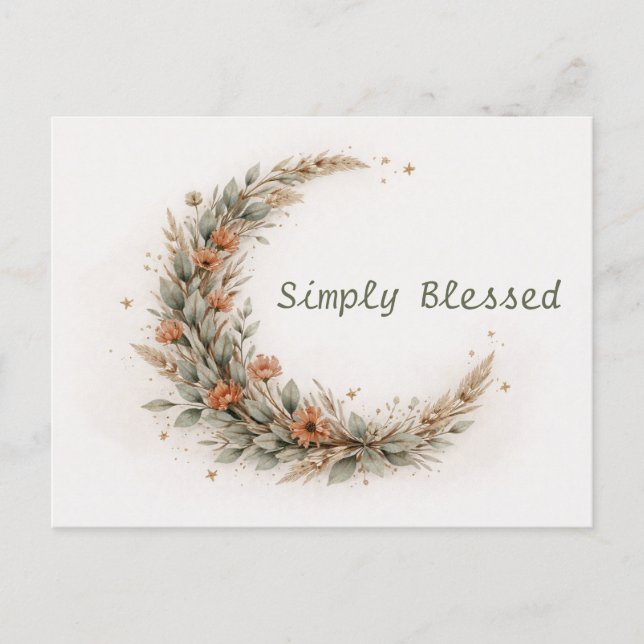 Cartão Postal Soft Neutral Boho Floral Crescent Moon (Frente)