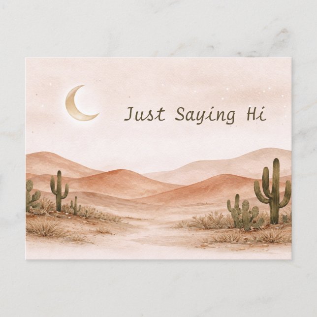 Cartão Postal Soft Neutral Desert Moonlight Cactus Landscape (Frente)