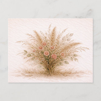 Cartão Postal Soft Neutral Wildflower Pampas Grass Botanical 
