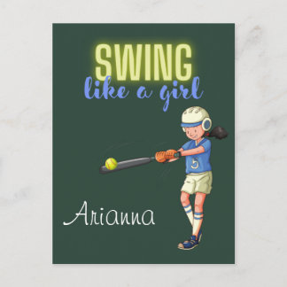 Cartão Postal Softbol Swing Like A Girl  