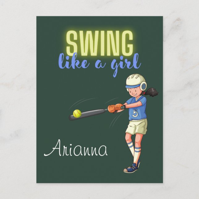 Cartão Postal Softbol Swing Like A Girl   (Frente)