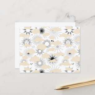 Cartão Postal Sois negros estilizados atrás de nuvens texturizad