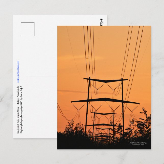 Cartão Postal Sol de cor laranja mole sobre linhas elétricas de  (Frente/Verso)
