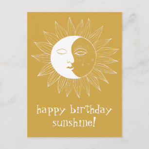 Cartão Postal Sol e Lua Alegre ANIVERSÁRIO PERSONALIZADO Dourado