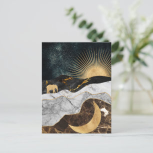 Cartão Postal Sol e Lua ouro com Elefante em Marble Cosmic