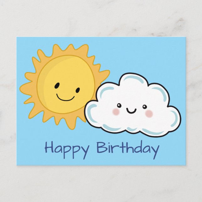Cartão Postal Sol e Nuvem Kawaii Feliz (Frente)