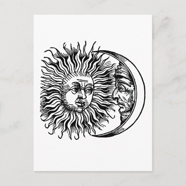 Cartão Postal Sol medieval e lua (Frente)