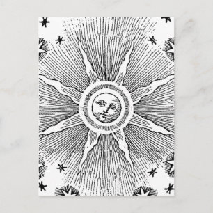 Cartão Postal Sol venenoso e estrelas céu medieval celeste draw