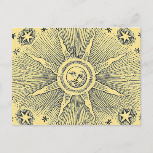 Cartão Postal Sol venenoso e estrelas céu medieval celeste draw