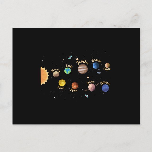 Cartão Postal Solar System Planets Kids Knowledge Outer Space (Frente)