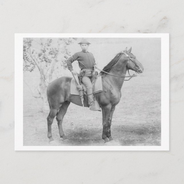 Cartão Postal Soldado em seu cavalo em fotografia de Dakota do S (Frente)