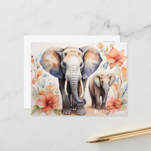 Cartão Postal Soletra-Elefante Única, Mãe e Criança, Floral
