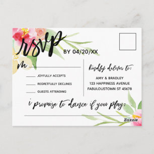 Cartão Postal Solicitação de Música RSVP Floral Boho para Esc
