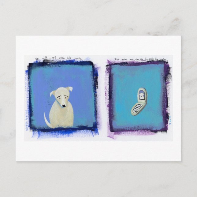 Cartão Postal Solitário Dog - pintura divertida de celular (Frente)