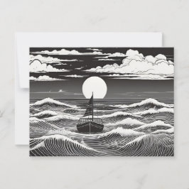 Cartão Postal Solitário veleiro nas ondas luonliadas
