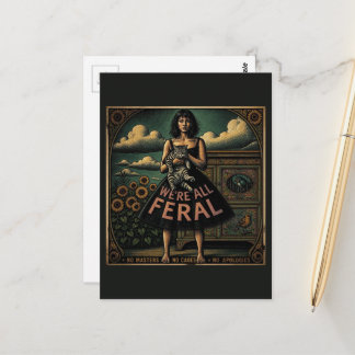Cartão Postal Somos Todos Selvagens Dama e Gato Vintage