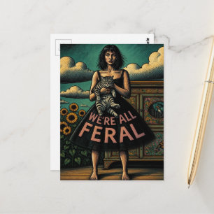 Cartão Postal Somos Todos Selvagens Dama Vintage e Gato