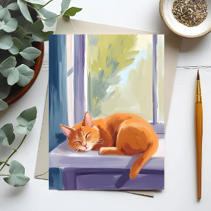 Cartão Postal Soneca de Gato   Aquarela de Gatinho Laranja Pet