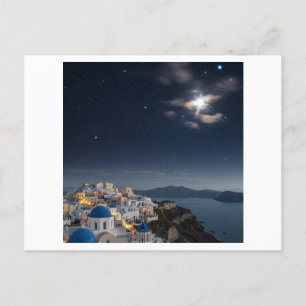 Cartão Postal Sonhador céu noturno sobre Santorini, Grécia, com 