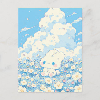 Cartão Postal Sonhador Floral Branco Coelho Branco Prado