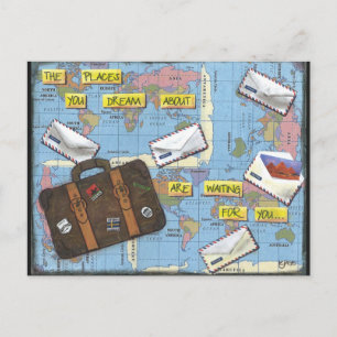 Cartão Postal Sonhando com Viagens - Arte em Mídia Mista