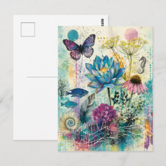 Cartão Postal Sonho Aquático Floral Vibrante