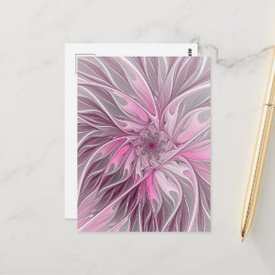 Cartão Postal Sonho De Flor Rosa Fractal, Padrão De Fantasia Flo