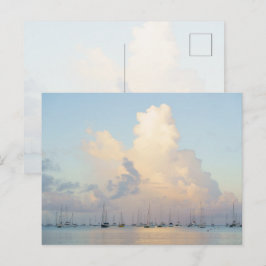 Cartão Postal Sonho de pastel nascer do sol sobre a baía e barco