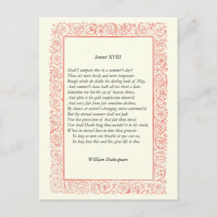 Cartão Postal Sonnet Shakespeare # 18