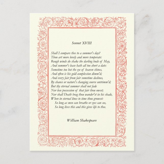 Cartão Postal Sonnet Shakespeare # 18 (Frente)