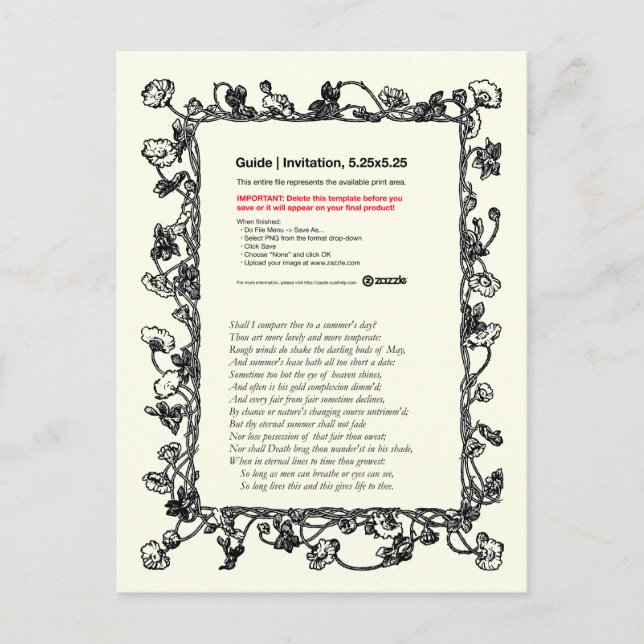 Cartão Postal Sonnet Shakespeare # 18 (Frente)