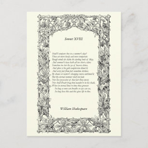 Cartão Postal Sonnet Shakespeare # 18