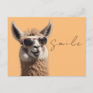 Cartão Postal Sorria Llama Cute Alpaca com óculos escuros Engraç