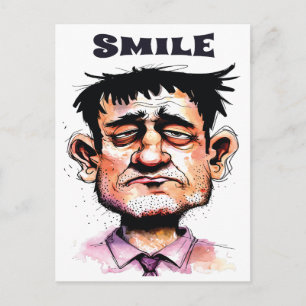Cartão Postal Sorria, Rosto Engraçado, Retrato Homem, Cartoon