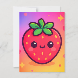Cartão Postal Sorrindo Kawaii Strawberry no moinho de gradiente
