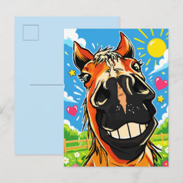 Cartão Postal Sorriso Engraçado de Cavalo Desenho Animado Arte d