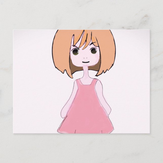 Cartão Postal Sorriso Tímido em Rosa (Frente)