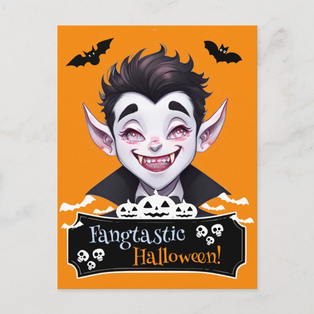 Cartão Postal Sorriso Vampiro Fangtástico Halloween Engraçado Pu (Frente)