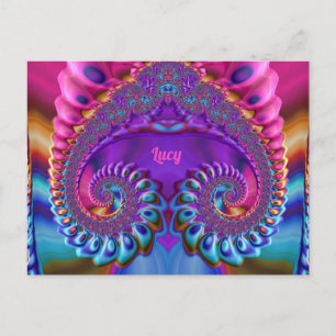 Cartão Postal SORTE ~ Cartão-postal 3D cor-de-rosa azul roxo Zan