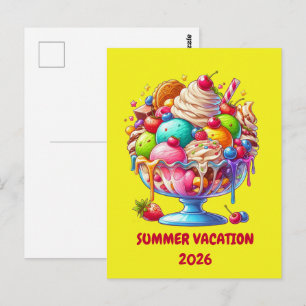 Cartão Postal Sorvete Colorido Sundae – Ilustração de Sobremesa 