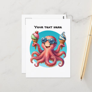 Cartão Postal Sorvete de polvo fofo personalizável