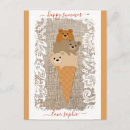 Cartão Postal Sorvete de Ursos Bonitos Cone Feliz Verão